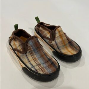 Jungle Plaid Slip-On Shoes with Brown Trim boys size 7
